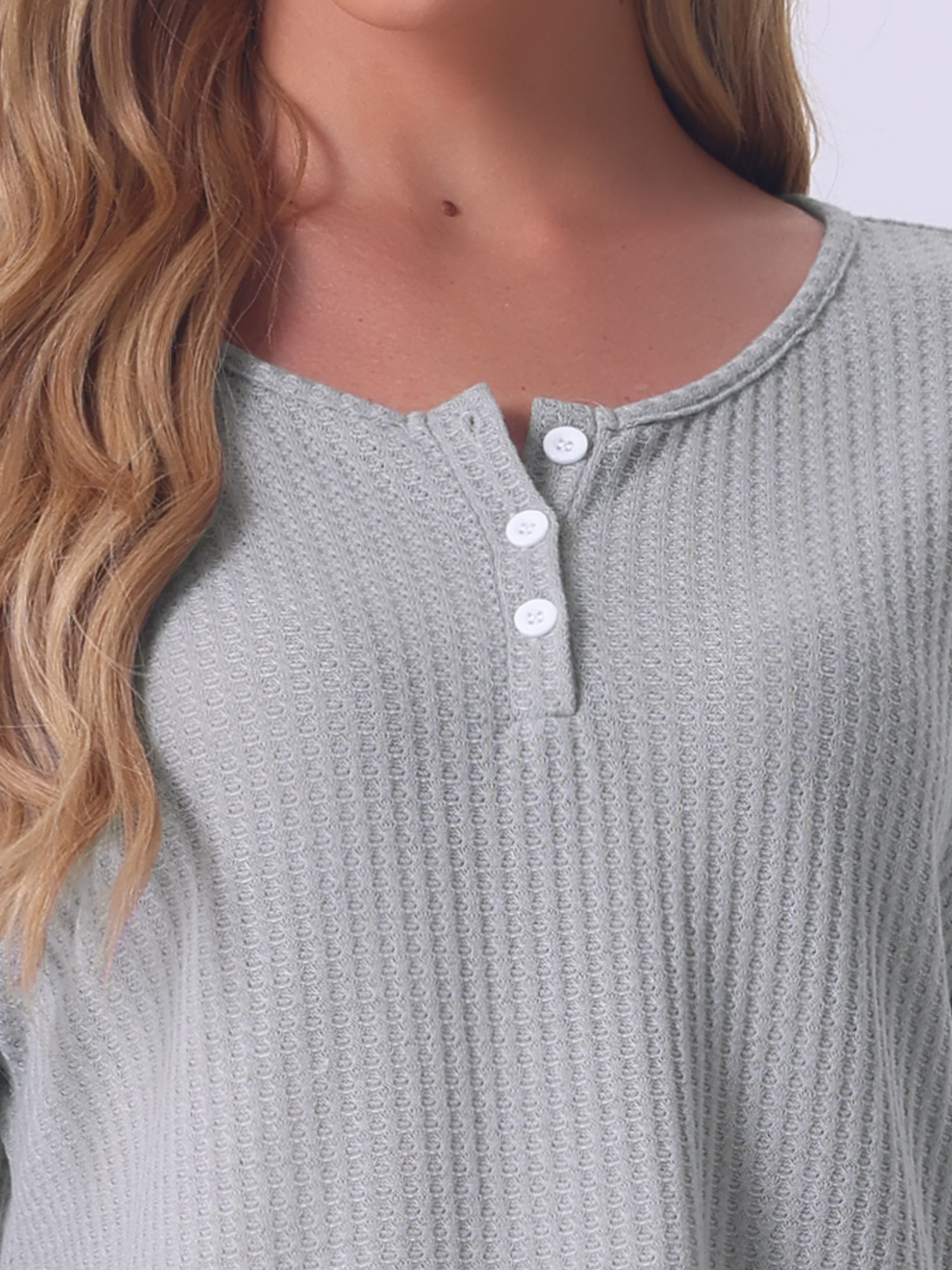 DARING DIVA Women's Pajama Set Waffle Knit Lounge Long Sleeve L Light Gray