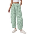 thumbnail image 2 of Inglocry Plaid Barrel Pants with Pockets Women Summer 2026 Casual Loose Drawstring Wide Leg Lounge Gingham Trousers Spring Fashion Beach Bottoms Green S, 2 of 3