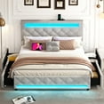 thumbnail image 4 of LED Bed Frame Queen Size with 4 Storage Drawers + 2 USB Ports and Outlets, Adjustable Upholstered Headboard, Solid Wooden Slat Support, No Box Spring Needed, 4 of 8