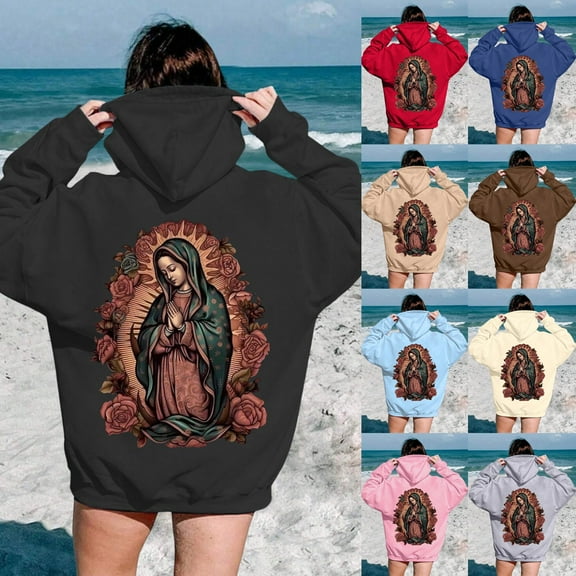 YUEHUA Unisex Virgin Mary Hoodie Love Printed Fashion Sport Hip Hop Hoodie Sweatshirt Pocket Jacket Pullover Tops