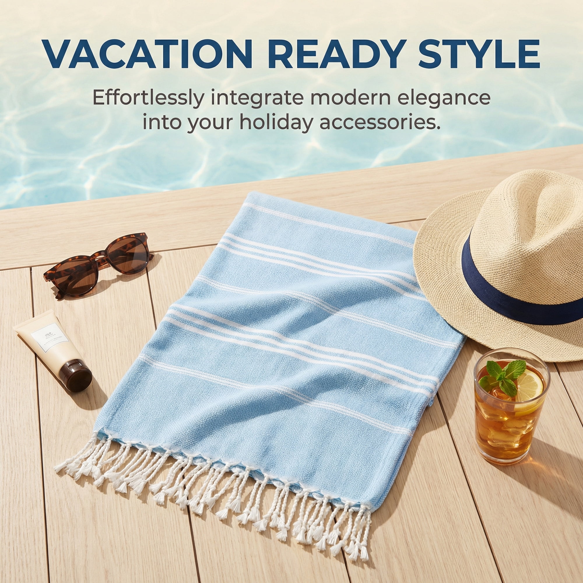 Unique Bargains Stripe Turkish Sand Free Towel 2 Pack Light Blue 71"x35"