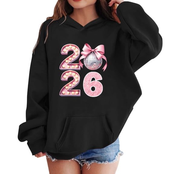 WOYY Toddler Girl's 2026 New Year Hoodie Loose Fit Comfy Hooded Sweatshirt, Sizes 2-3T