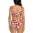 thumbnail image 3 of Kdxio Red Strawberry Print Women's 2 Piece High Waisted Wrap Spaghetti Strap Summer Swimsuit Bikini Set-Small, 3 of 7