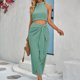 thumbnail image 1 of Trajes De Verano Conjunto de vestido de falda midi ajustado de 2 piezas para mujer Cuello redondo para cóctel (Azul M) Cgtredaw Para estrenar, 1 of 1