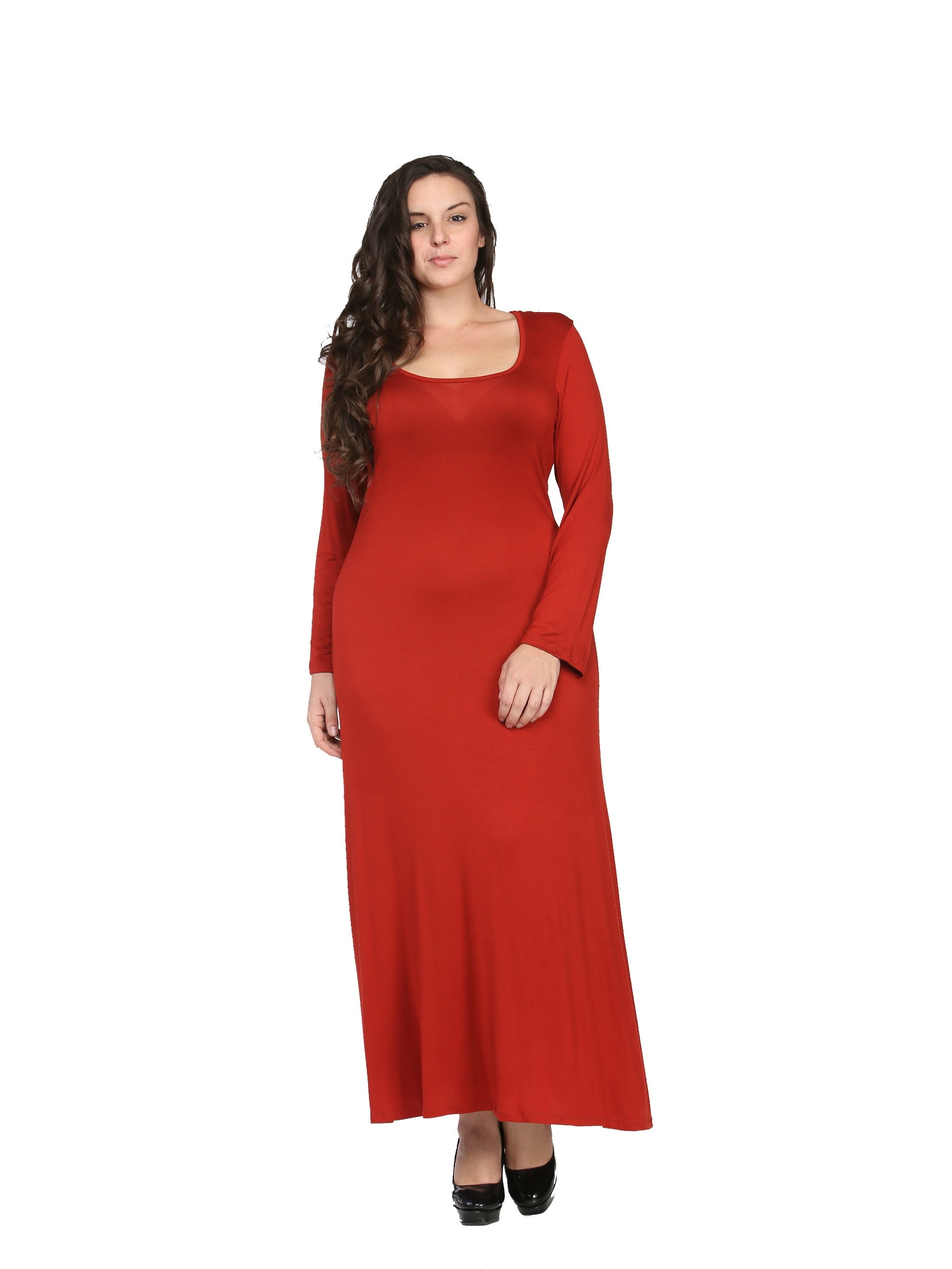 Women's Plus Size Long Sleeve Scoop Neck Maxi