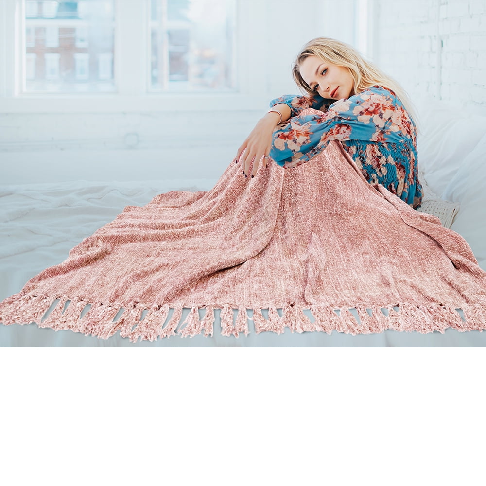 PAVILIA Blush Pink Chenille Throw Blanket for Couch Nigeria Ubuy