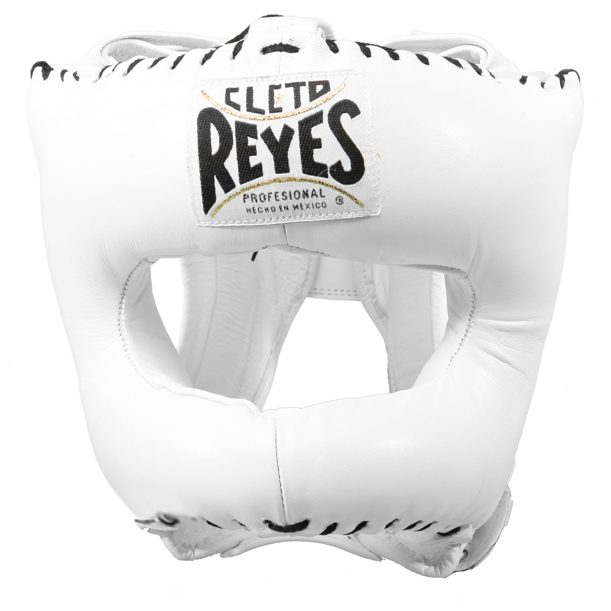 White Cleto Reyes Traditional Leather Boxing Headgear with Nylon Face Bar 