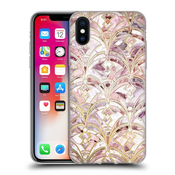 Micklyn Le Feuvre Marble Patterns Dusty Rose And Coral Art Deco Marbling Pattern Soft Gel Case Compatible with Apple iPhone X / iPhone XS