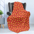thumbnail image 4 of Fruit Art Soft Flannel Fleece Blanket, Natural Theme Apples Pattern with Leaves Motif on Warm Background, Cozy Plush for Indoor and Outdoor Use, 50" x 70", Vermilion Yellow and Green, by Ambesonne, 4 of 5