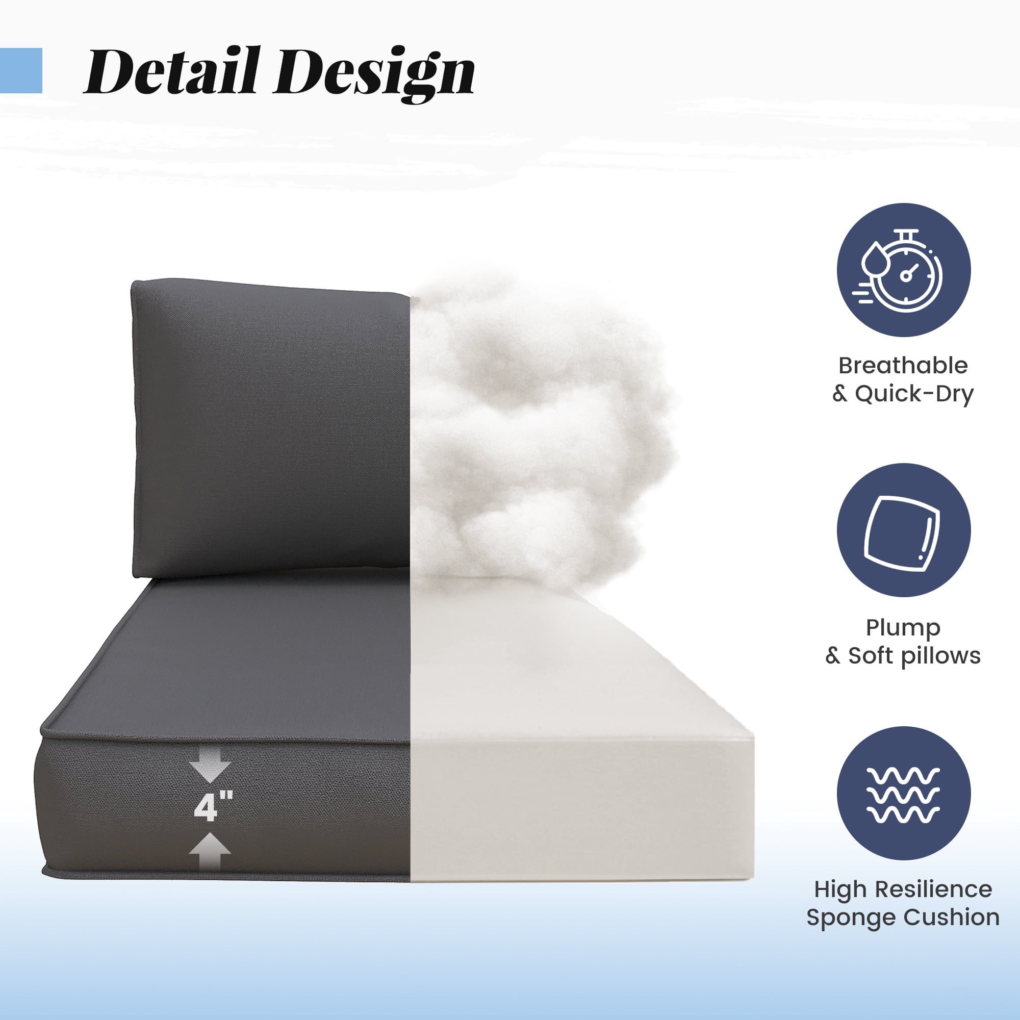 ELPOSUN 7-Piece Sectional Outdoor Cushion Set - Replacement Cushions for Patio Furniture, Waterproof & Weather-Resistant Lounge Sofa Cushions (Grey)
