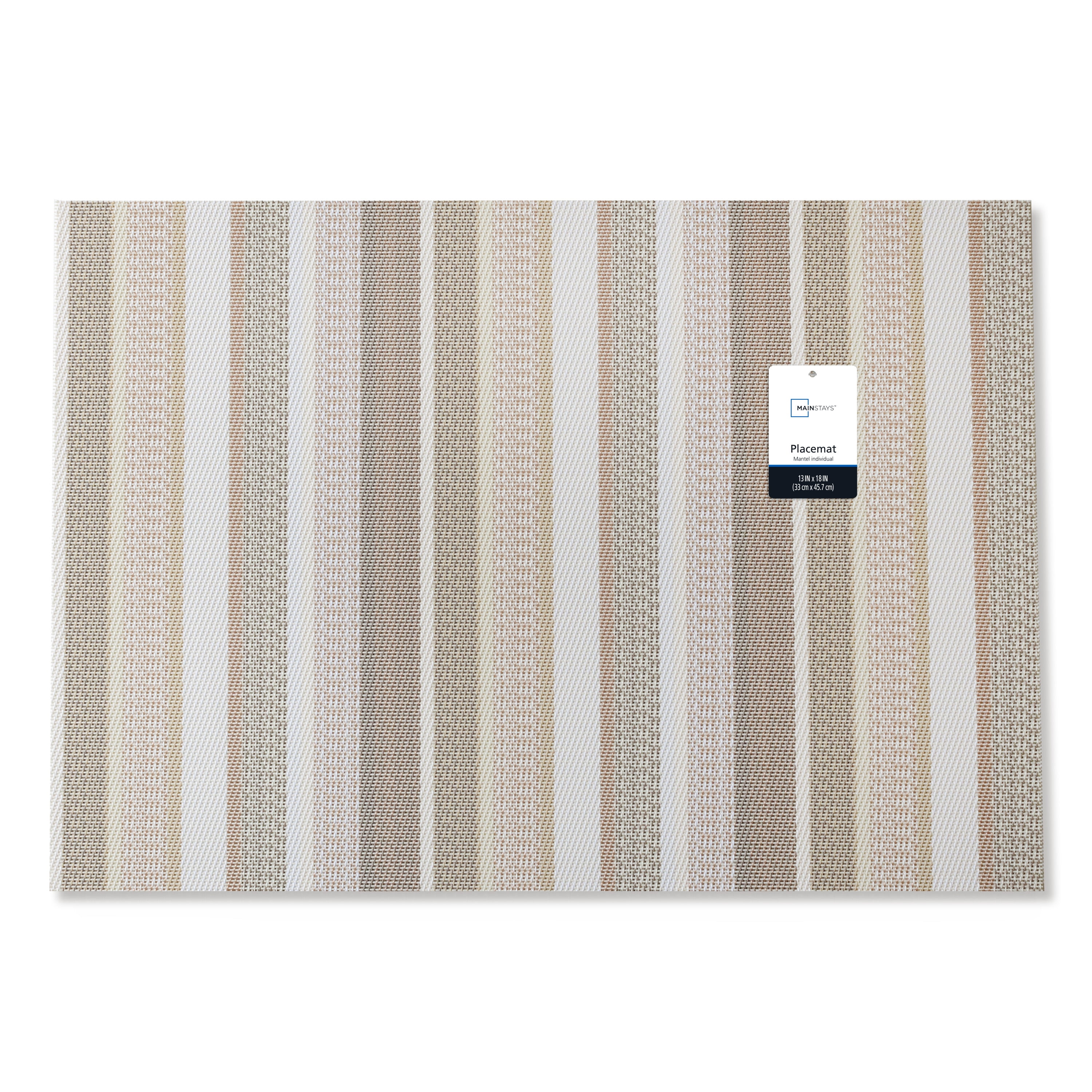 (4 pack) Mainstays Multi Stripe Woven Vinyl Table Placemat Birch 13" x 18"