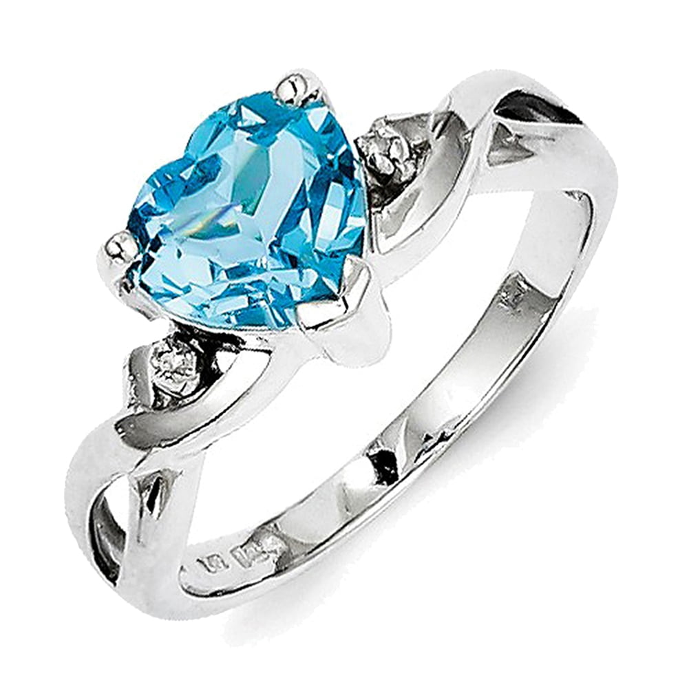 Lex & Lu Sterling Silver w/Rhodium Diamond & Lt Swiss BT Heart Ring ...