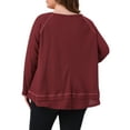 thumbnail image 4 of DARING DIVA Women's Plus Size Waffle Knitted V Neck Patchwork Hem Sweater 1X Burgundy, 4 of 7
