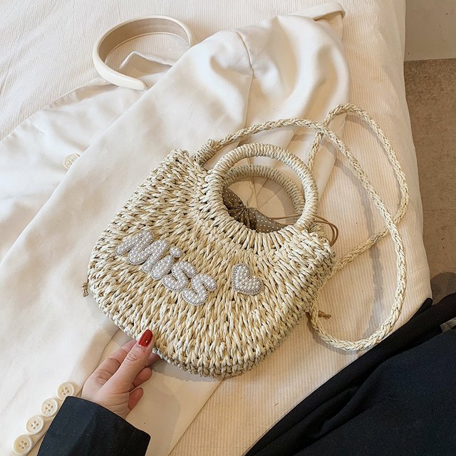 Bolsas Cruzados Bolsa bandolera para mujer Bolsa de mano tejido a mano informal Bolsa de playa de paja de cuerda de papel Ndcxsfigh Para Estrenar