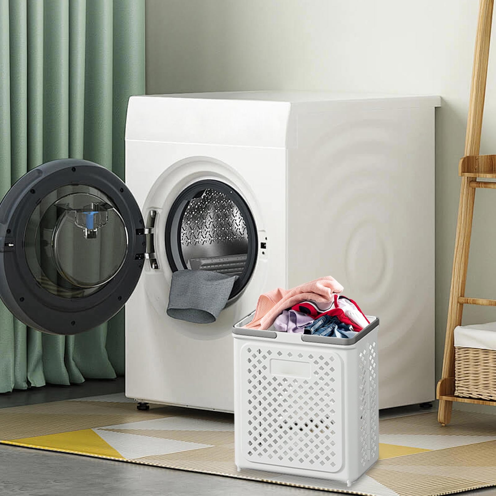 Bxaolu 30L Slim Laundry Hamper, Clothes Basket with Handles, Plastic, 14"L x 7.48"W x 17.5"H, White