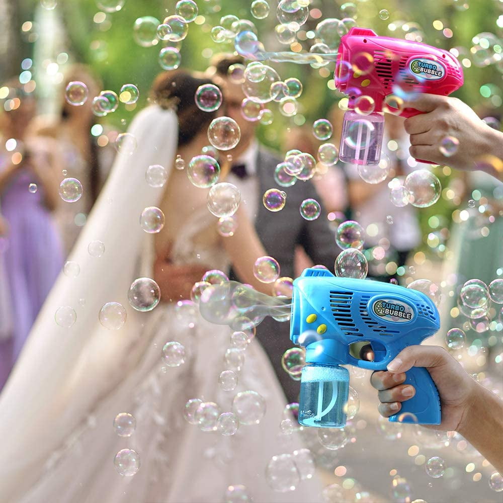 Minetom 2 Bubble Guns for Kids Toddlers with 2 Bottles Bubble Solution,  360-Degree Leak-Proof Design Bubble Blower for Party Favors, Summer Toy