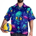 thumbnail image 4 of Alien Men's Casual Printed Poplin Short Sleeve Button Down Beach Shirt with Spread Collar Top, 4 of 6