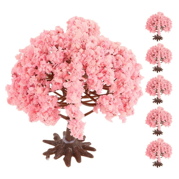 Worgeous 6pcs Miniature Cherry Blossom Tree Model Artificial Cherry Blossom Tree for Sand Table Mini Landscape Decor Fake Tree Desk Decoration