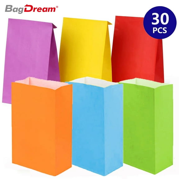BagDream 30 Pack Paper Party Favor Bags 6 Assorted Colors Small Gift Bags 5x2.95x9.45 Inches Goodie Bags Wrapped Treat Bags for Kids Birthday Party