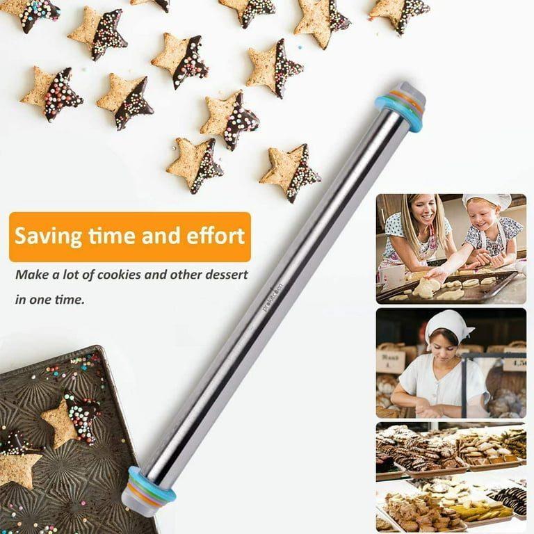  Geesta Adjustable Wood Rolling Pin with 5 Thickness Rings,  Precise Dough Roller Handle Press Design with Measurement Guide for  Fondant, Pizza, Pie Crust, Cookie, Pastry Baking Decorating Accessories :  Everything Else