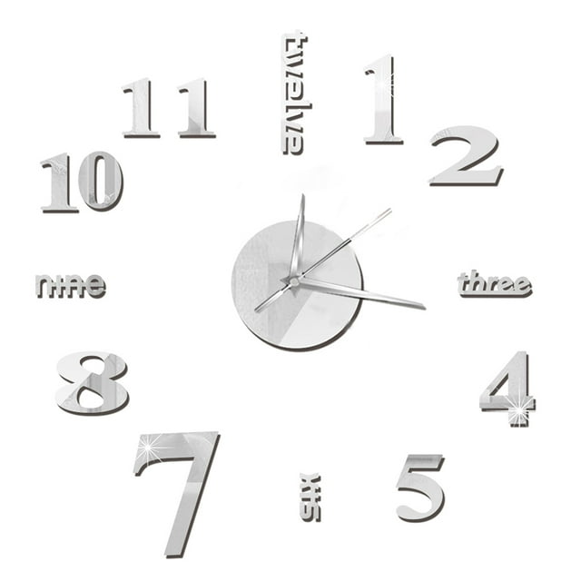 Graflsoa Modern Acrylic Mirror Wall Clock - DIY Silent Sweep Clock for Living Room & Bedroom Decor, Silver (Battery Not Included)
