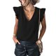 thumbnail image 2 of Blusa superior con cuello en V liso sin mangas con volantes de verano informal a la moda para mujer Pompotops  lopia998759, 2 of 9