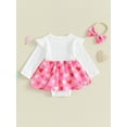 thumbnail image 4 of Suealasg 2Pcs Baby Girl Valentine's Day Outfits 3M 6M 12M 18M Infant Long Sleeve Heart Letter Print Romper Dress Headband Set Spring Valentine-themed Clothing for Newborn Girl, 4 of 9