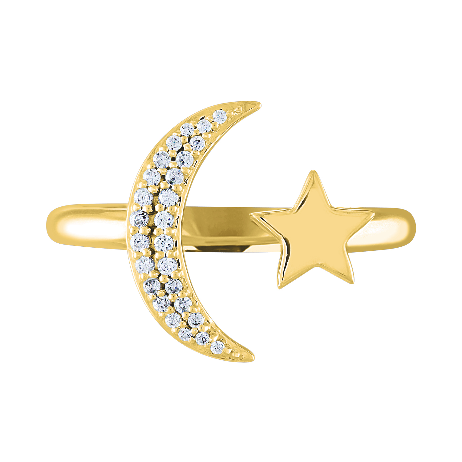 Gemspirations 1/10 cttw Diamond Star and Moon Fashion Ring Sterling Silver 14K Yellow Gold Plated