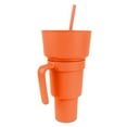 thumbnail image 1 of Vaso de plástico 2 en 1 con pajita y abertura grande, ideal para cine, casa, viajes, color naranja, 1 of 14
