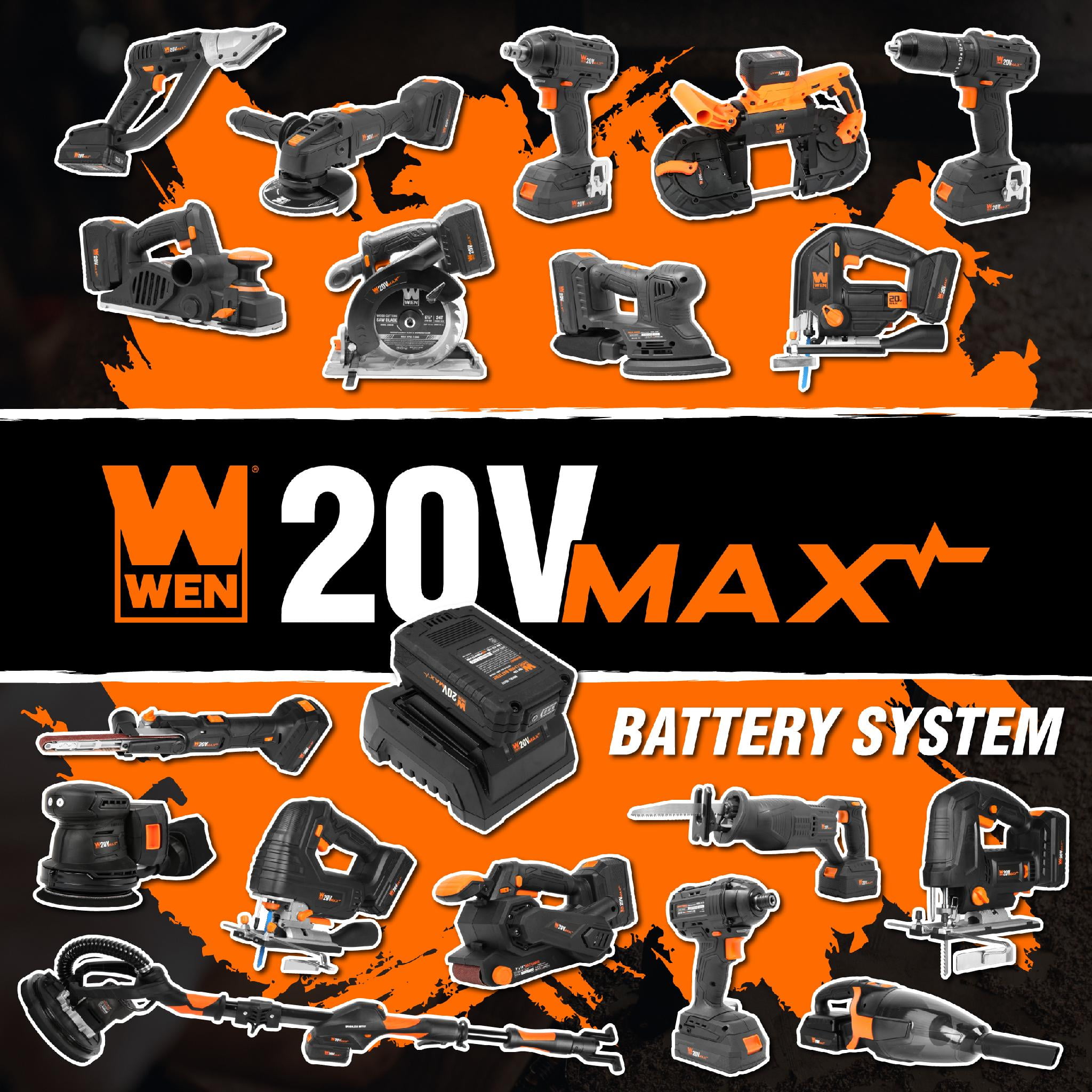 WEN 2In1 20V Max Cordless Brushless Pole Saw and Mini Chainsaw with 4