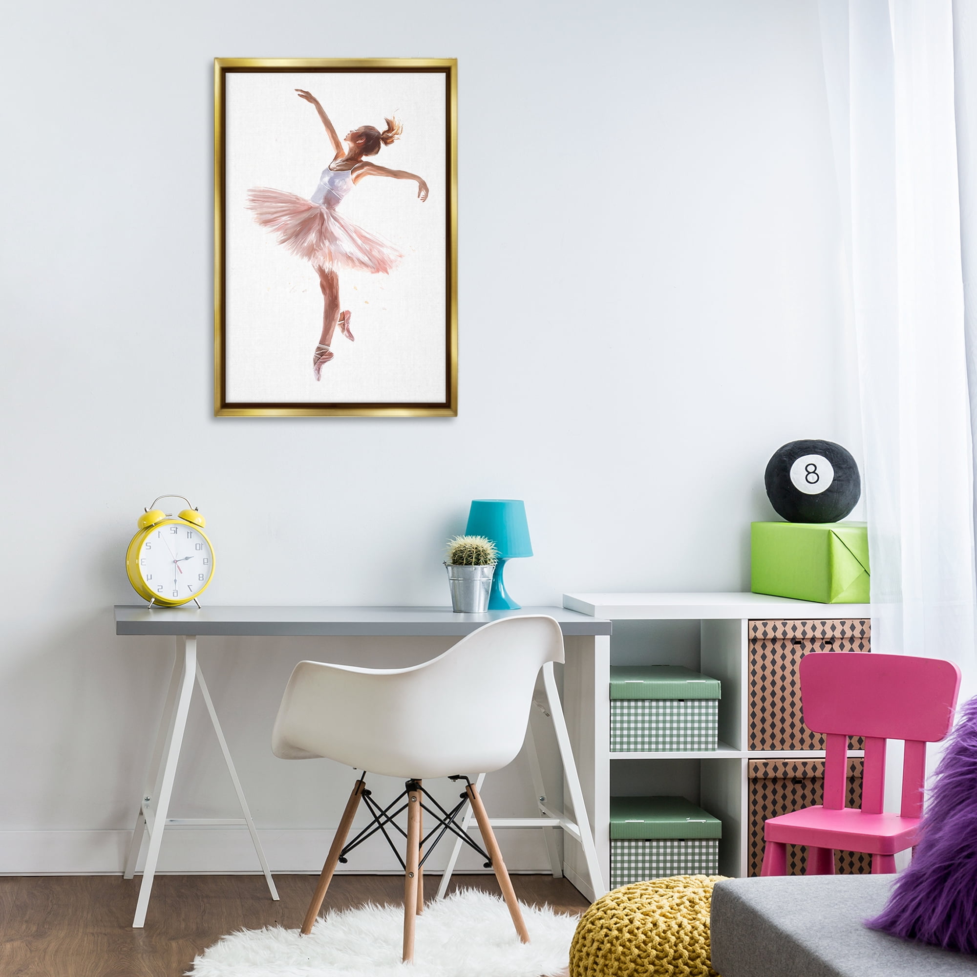 Stupell Industries Graceful Ballerina Pose Novelty Painting Gold Floater Framed Art Print Wall Art, 21 x 31