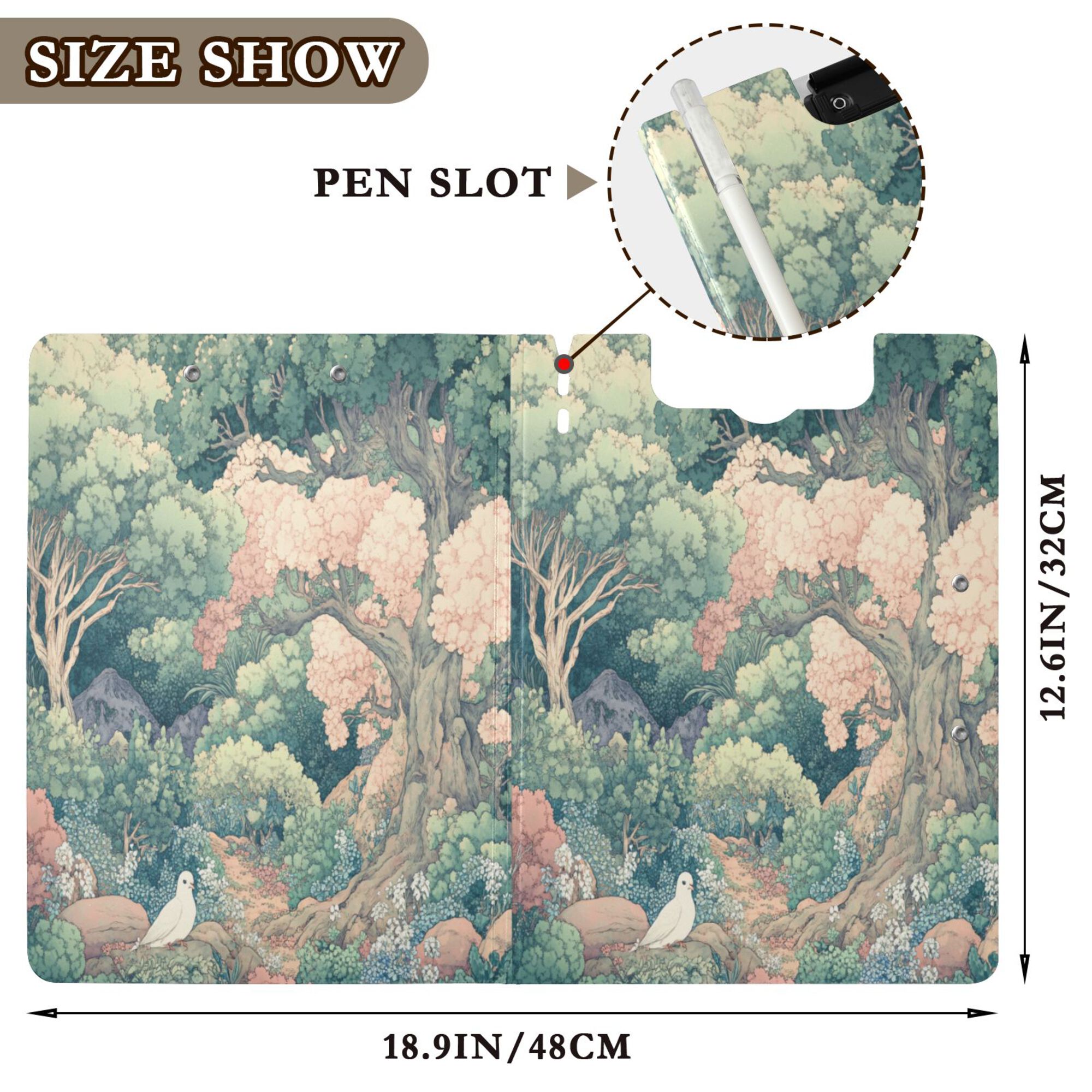 FORMRS A4 Clipboard Folder with Pen Holder Horizontal Foldable School Office Binder, Floral Forest Pattern