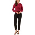 thumbnail image 2 of INSPIRE CHIC Women's Ruffle Neck Tie Neck Ruffle Cuff Button Front Solid Work Shirt, 2 of 5