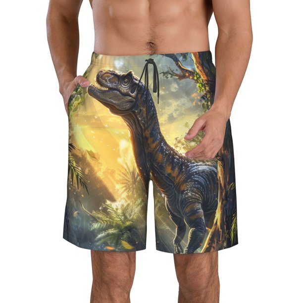 Fotbe Sunshine Jungle Dinosaur Trajes de Baño Estampados para Hombre, Shorts de Verano de Secado Rápido, Ropa de Playa, Bañadores-Small