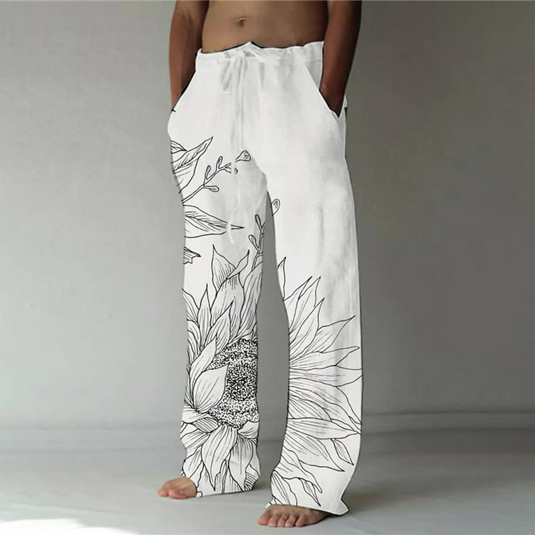  Mens Fashion Casual Printed Pocket Lace Up Pants Large