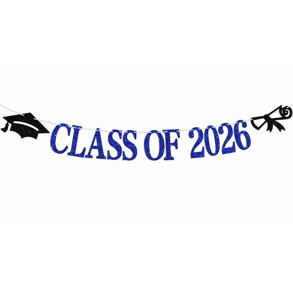 Class of 2026 Banner, Congrats Grad Bunting Sign for 2026 High School College Graduation Bachelor Master Party Decorations Supplies, Black and Blue Glitter