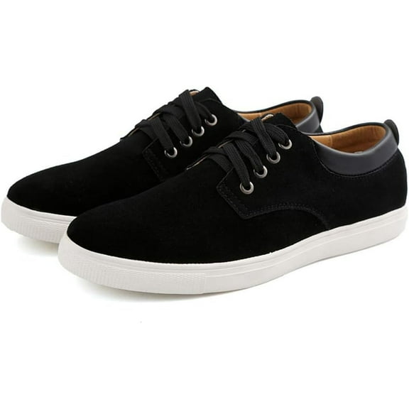 Men's Casual Suede Skate ShoesSport lace-up Shock Bsorption Wear-Resistant Fashion Business Leather Flat Shoes Black 41 EU