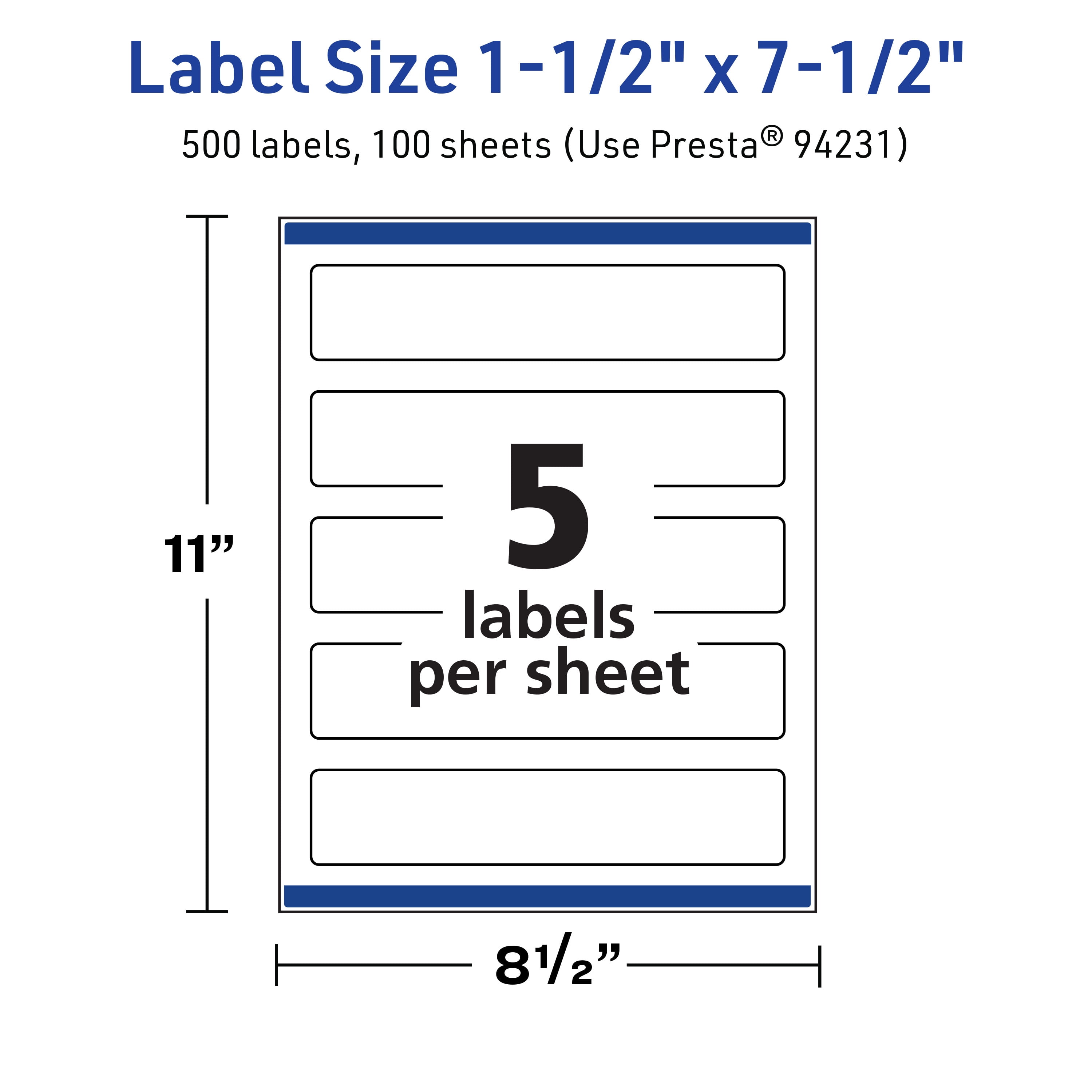 Avery TrueBlock Rectangle Labels, 1.5" x 7.5", 500ct