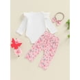 thumbnail image 5 of Musuos Baby Girls Cute 3 Pieces Fall Outfit, 3M 6M 12M 18M Long Sleeve Romper+ Pink Flower Print Pants + Headband Clothing Set, 5 of 10