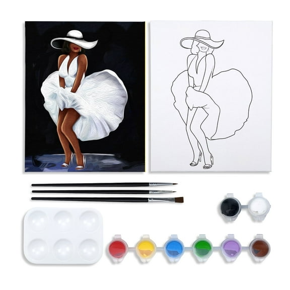 VOCHIC 8x10 Pre Drawn Canvas for Painting for Adults, Pre Stretced Canvas Painting Kit for Paint and Sip Party Favor,Birthday Gift,Vintage Girl Art Painting Set