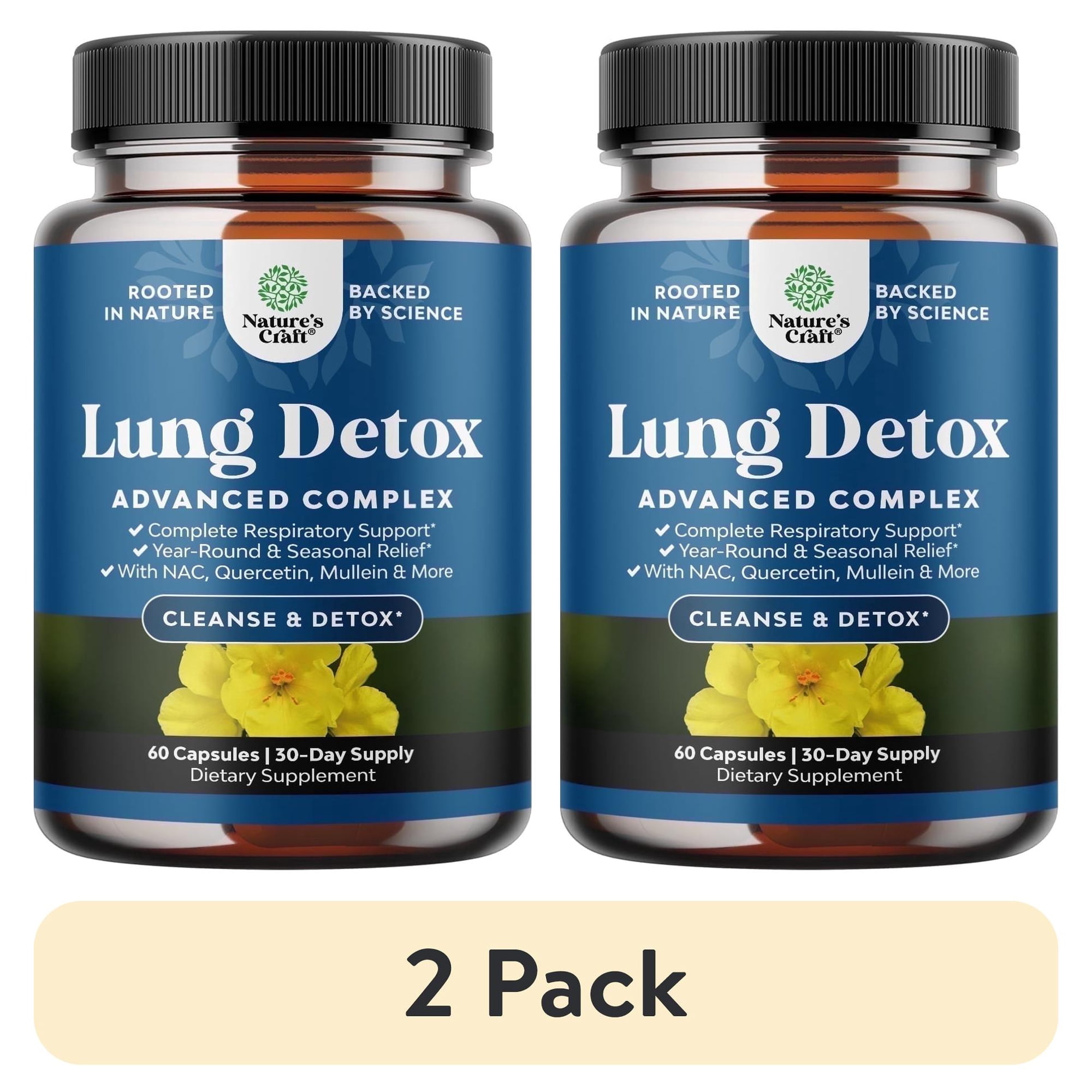 (2 pack) Natures Craft Lung Detox Mullein Leaf Capsules with Quercetin and Cordyceps, 60 Count