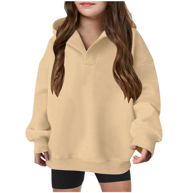 MeetoTime Sweat à Capuche pour Enfants Manches Longues Col Rond Couleur Unie Pull pour Bébés Garçons Filles 5-14 Ans