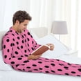 thumbnail image 6 of Qekee Rose red polka dots Print Men's Pajama Sets, PJS Long Sleeve Sleepwear 2 PCS Button Down Lounge Set,Men's Long Sleeve Pajama Set-Large, 6 of 7