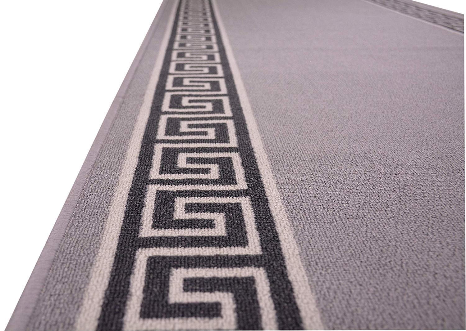 Custom Size Runner Rug Bordered Grey Color Greek Key Meander Design Roll Rug Runner Choice of Your&nbsp;Length by Feet&nbsp;Slip Resistant Latex Back Cut to Size Runner Rugs Customize in USA Facility