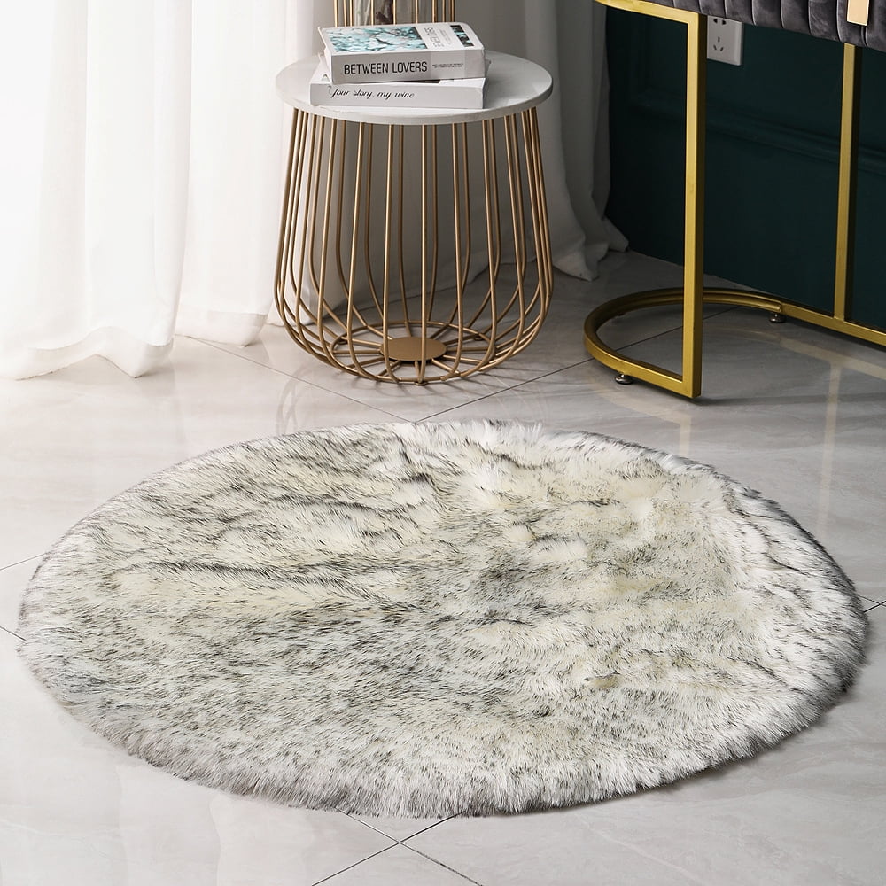 Luxuriously Soft Round Faux Sheepskin Fur Area Rug - Circular Shaggy ...