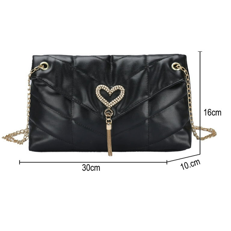 Women Quilted Purse Lattice Clutch Small Crossbody Shoulder Bag with Chain  Strap Leather,black，G168681