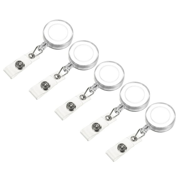 Uxcell Retractable Round Badge Holder Reel with Clip and Strap Clear White 20 Pack