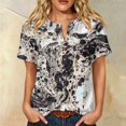 thumbnail image 5 of Womens Short Sleeve Floral Print Tops Dressy Casual Henley Button Down Blouses Summer Bussiness Work T-Shirts Loose Fit Flowy Tunic Blouses with Pocket, 5 of 5