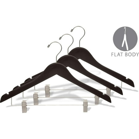 Wood Combo Hanger w/ Cushion Clips, Box of 50, 17 Inch Flat Wooden Hangers w/ Espresso Finish & Brushed Chrome Hardware & Notches for Shirt Jacket or Dress by International (Best Dress Shirts Under 50)