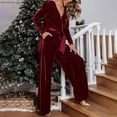 thumbnail image 4 of Yuwull Women's 2024 Velvet Formal Long Sleeve Wedding Guest Jumpsuits Wide Leg V Neck Romper Dressy with Belt Pocket, 4 of 9